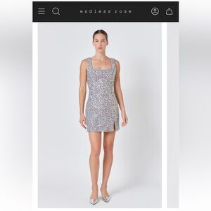 NWT endless rose slit dress XS sparkly tweed mini